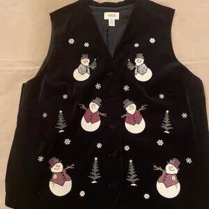 Talbot's Woman black velvet snowman vest